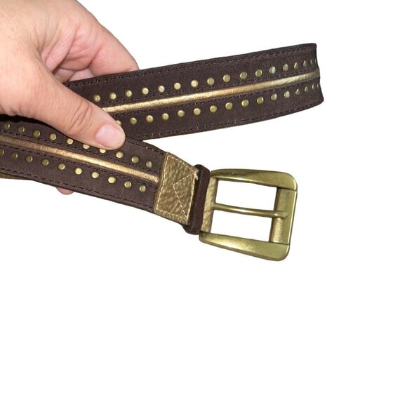 Michael Kors Belt Size Medium Brown Suede Gold Leather Trim Wide Brass Buckle main image 8
